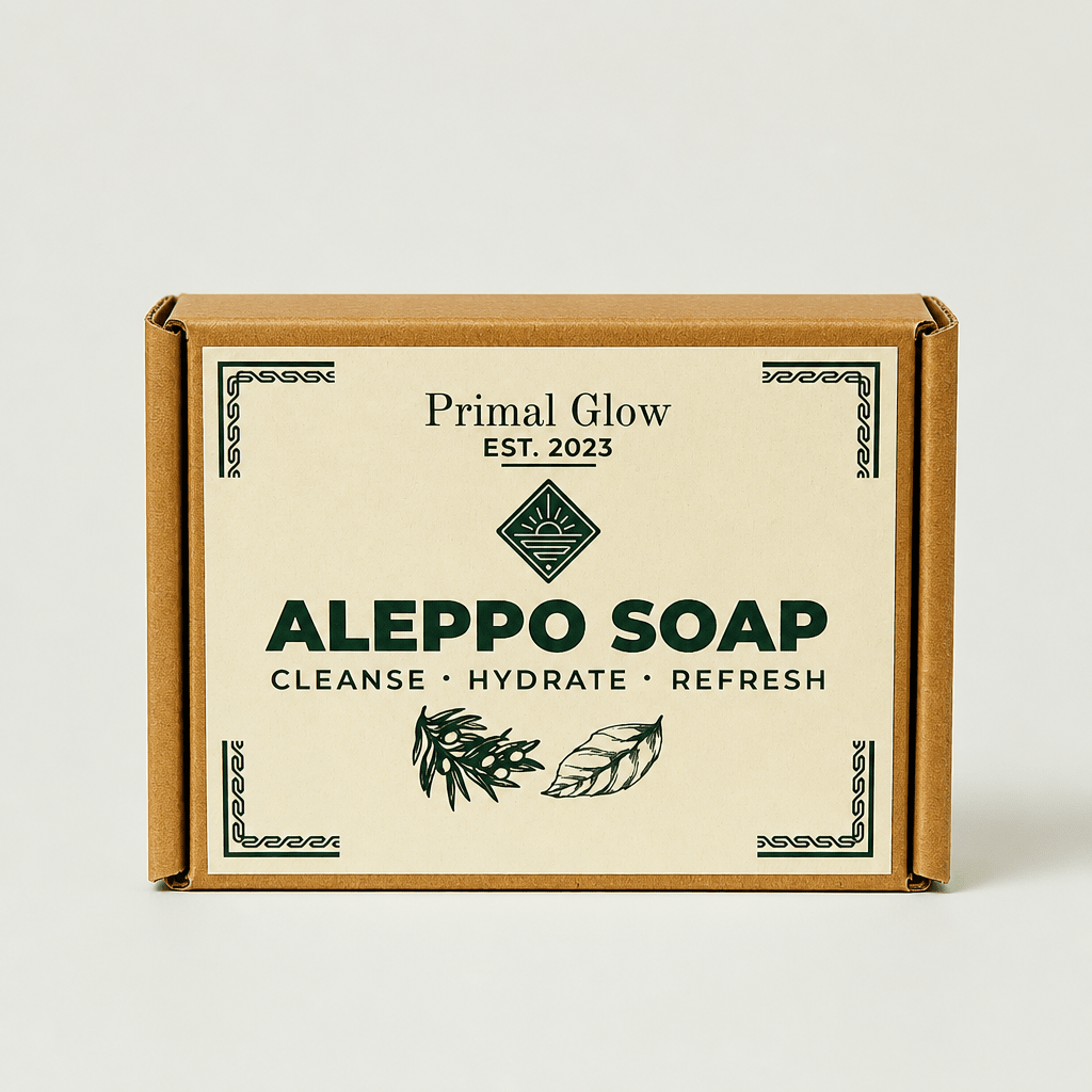 Primal Glow Aleppo Zeep (40% Laurierolie) kartonnen verpakking